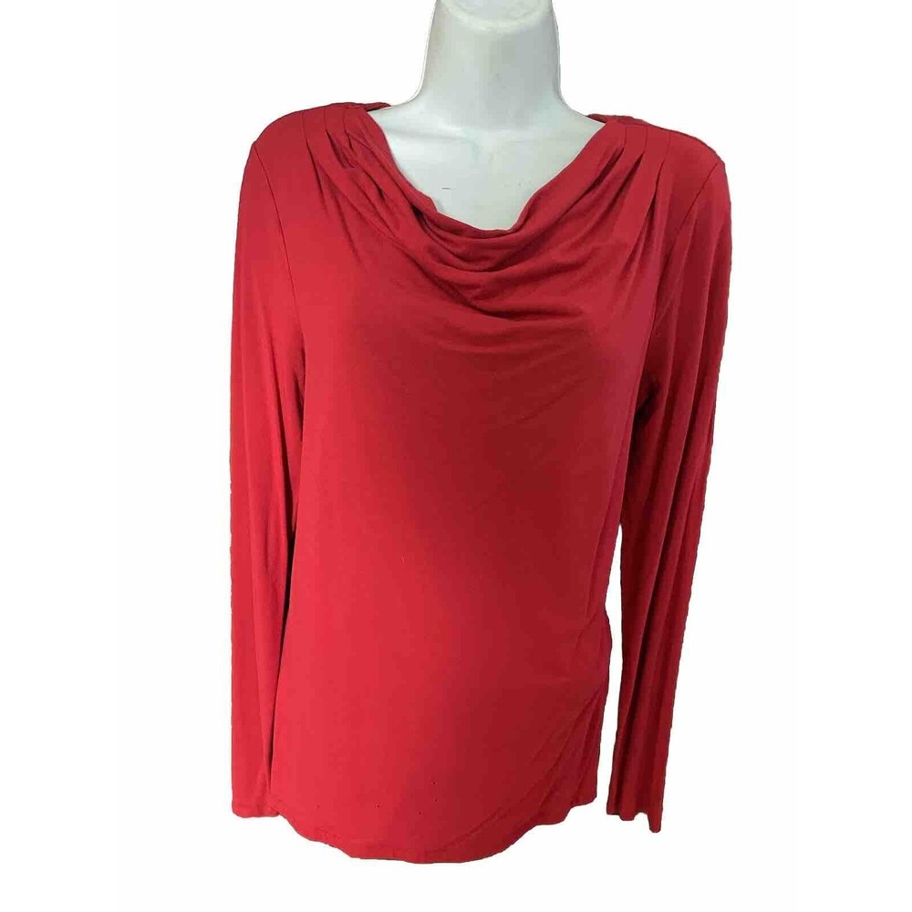 Talbots Womens Size Medium Red Long Sleeve Cow Draped Neck Blouse Top